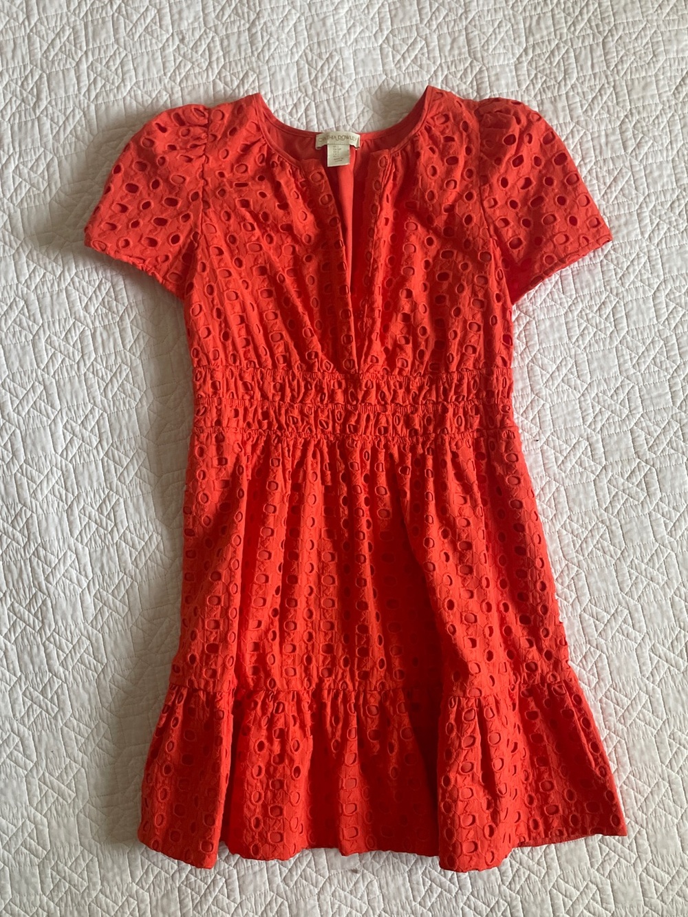 Women’s Orange Eyelet Short Sleeve Dress